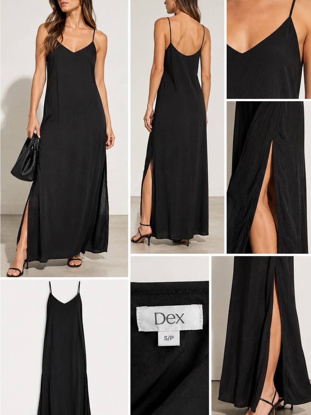 Dex Black silk -Strap Maxi Slip Skirt